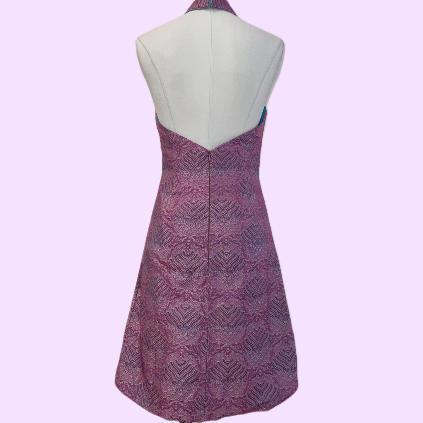 MALAN BRETON Pink Geometric Textured Halter Dress
