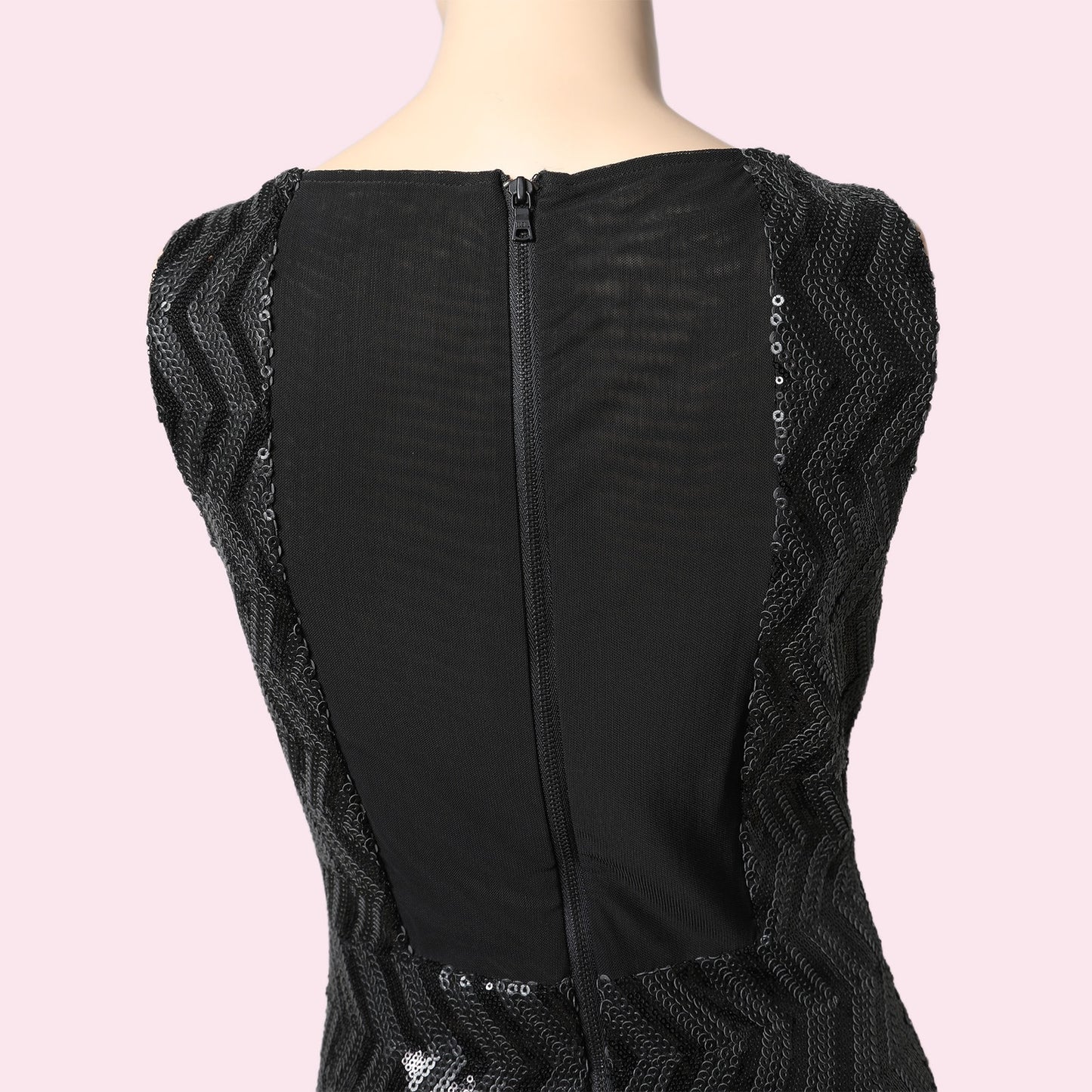 ALICE + OLIVIA Black Sequin Chevron Sheath Dress