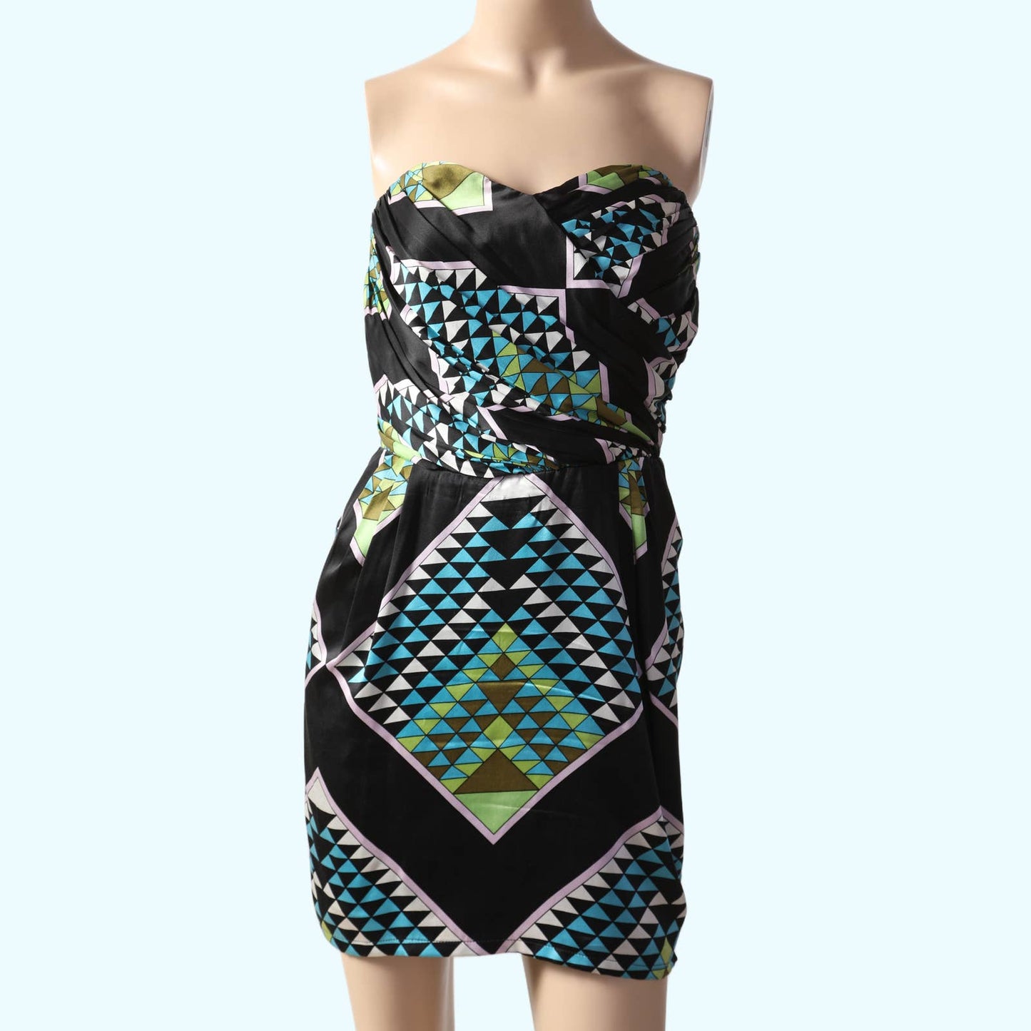 MARA HOFFMAN Black and Multicolor Strapless Silk Dress