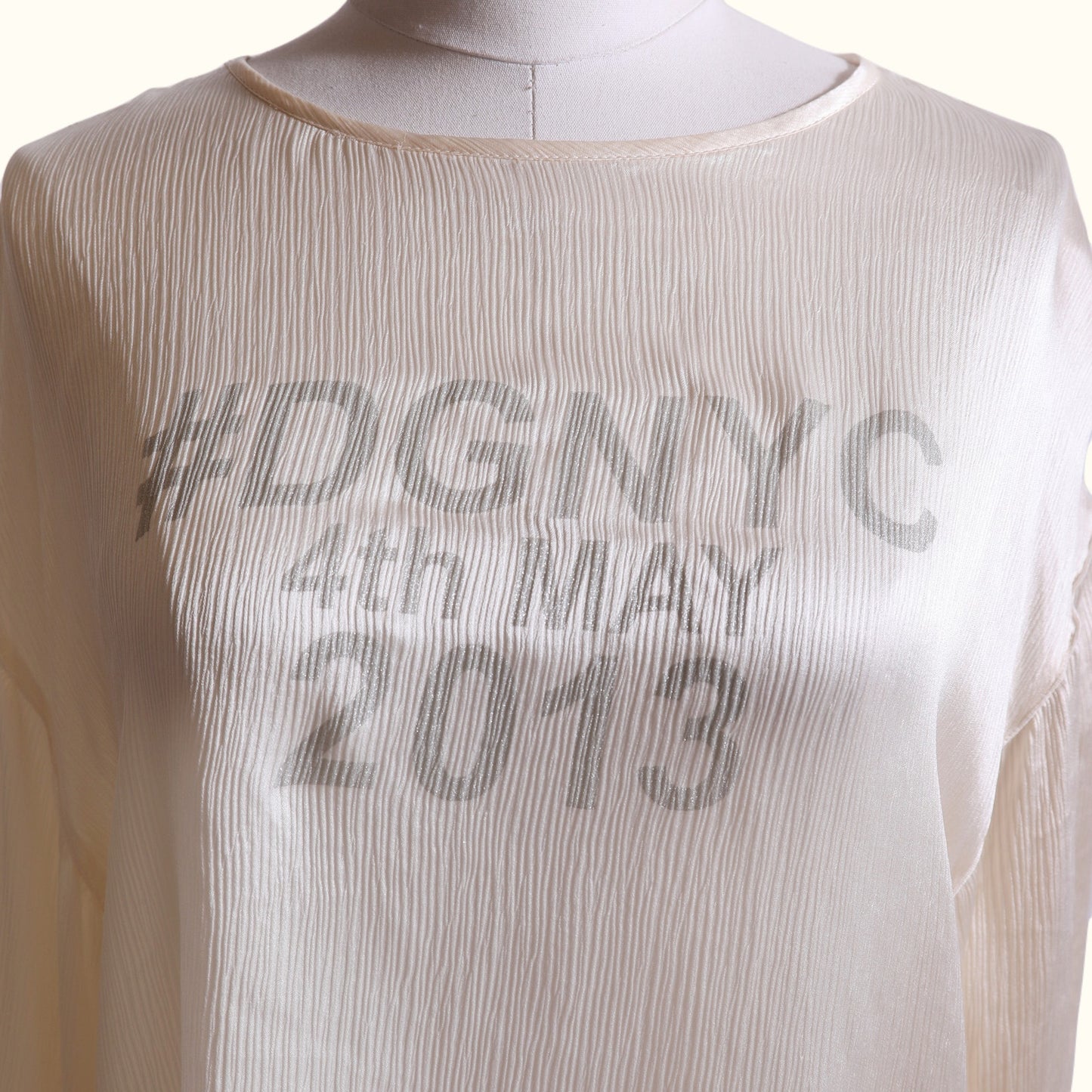 DOLCE & GABBANA Cream Crinkled Silk Logo Oversized Top