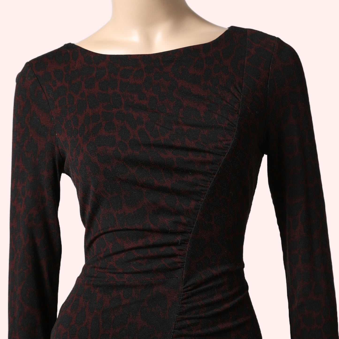 WHISTLES Black Red Cheetah Print Ruched Bodycon Dress