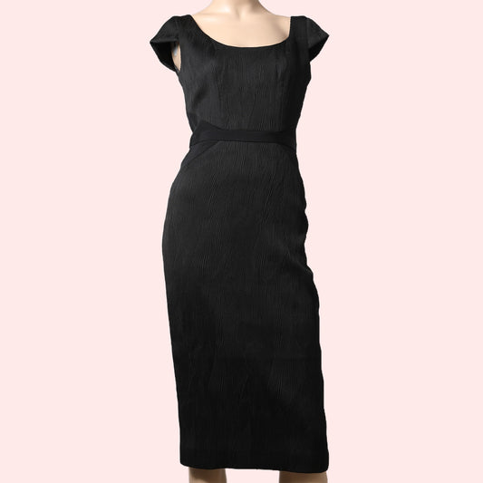 JAY GODFREY Black Scoop Neck Textured Pencil Dress