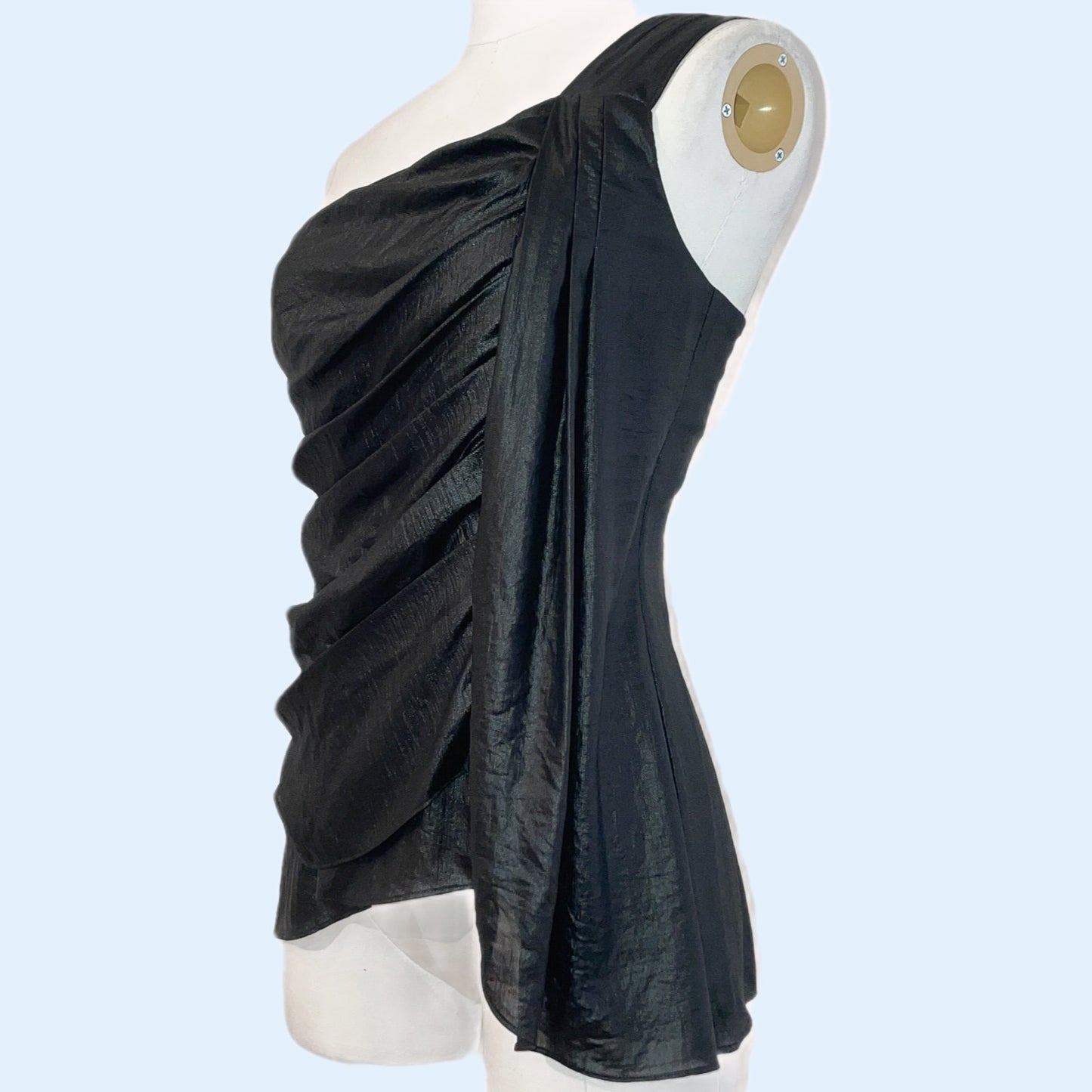 BCBGMAXAZRIA Black Metallic One Shoulder Top