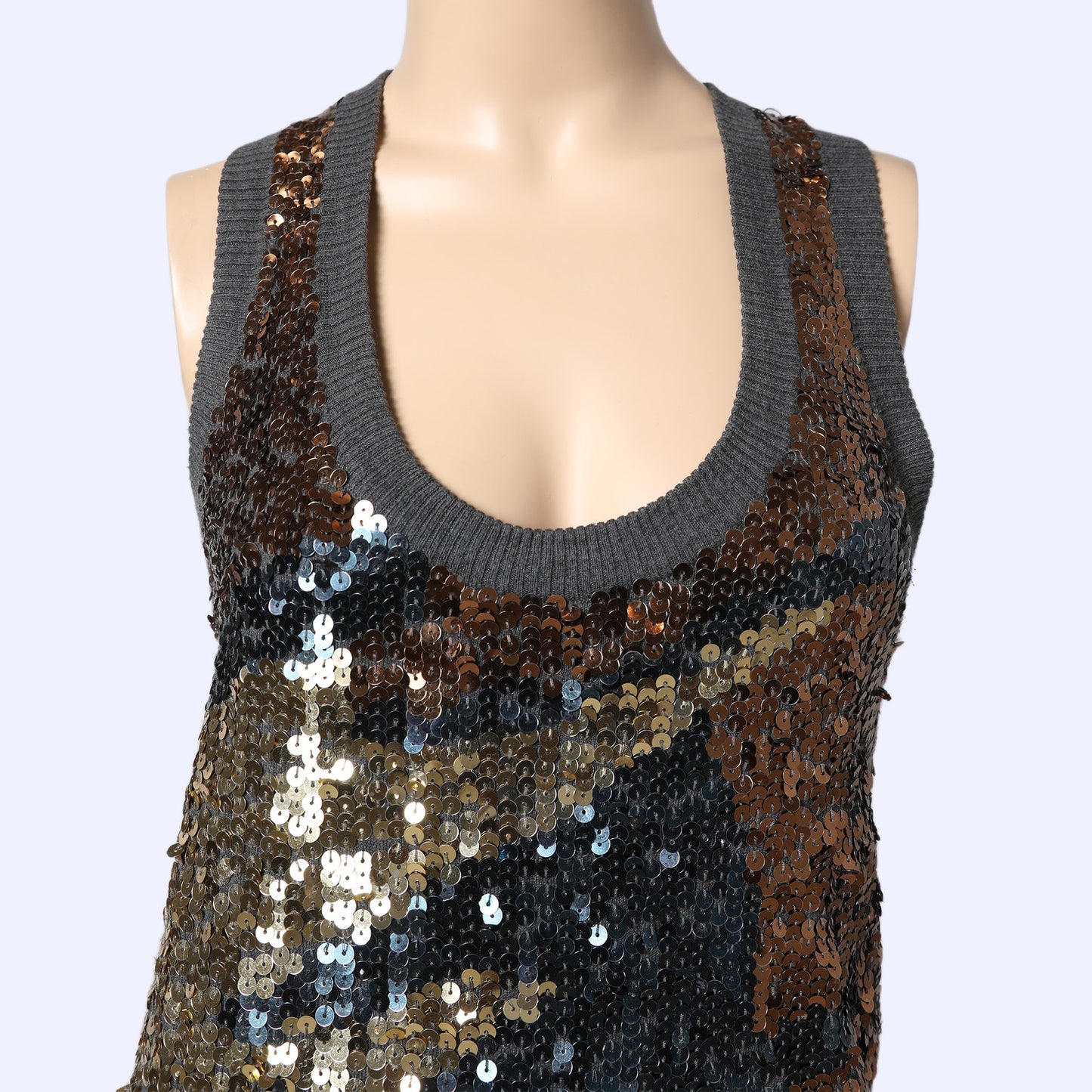 HAUTE HIPPIE Gray Rib Knit Multicolored Sequin Silk Blend Tank Mini Dress