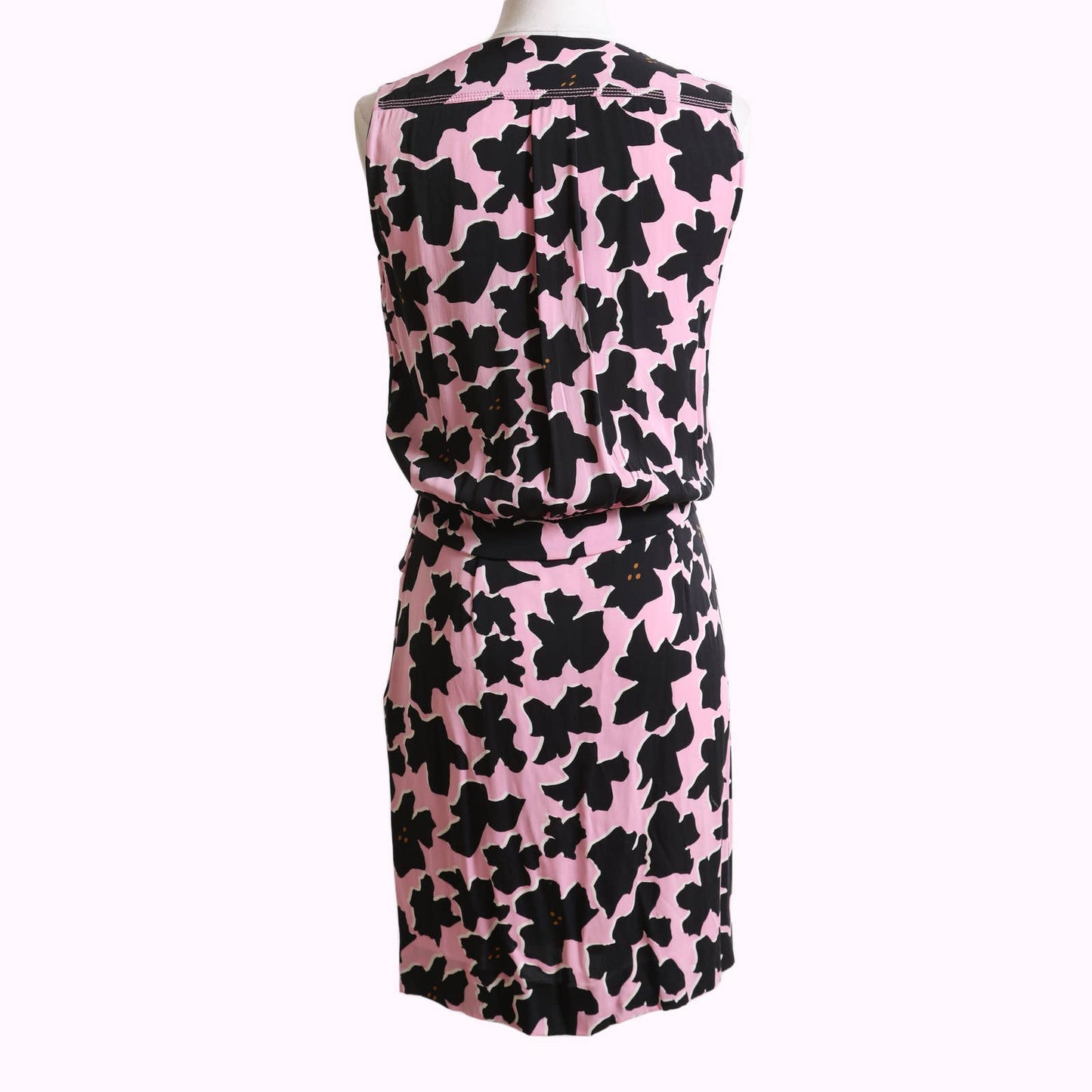 DIANE VON FURSTENBERG Pink and Black Printed Sleeveless Silk Dress