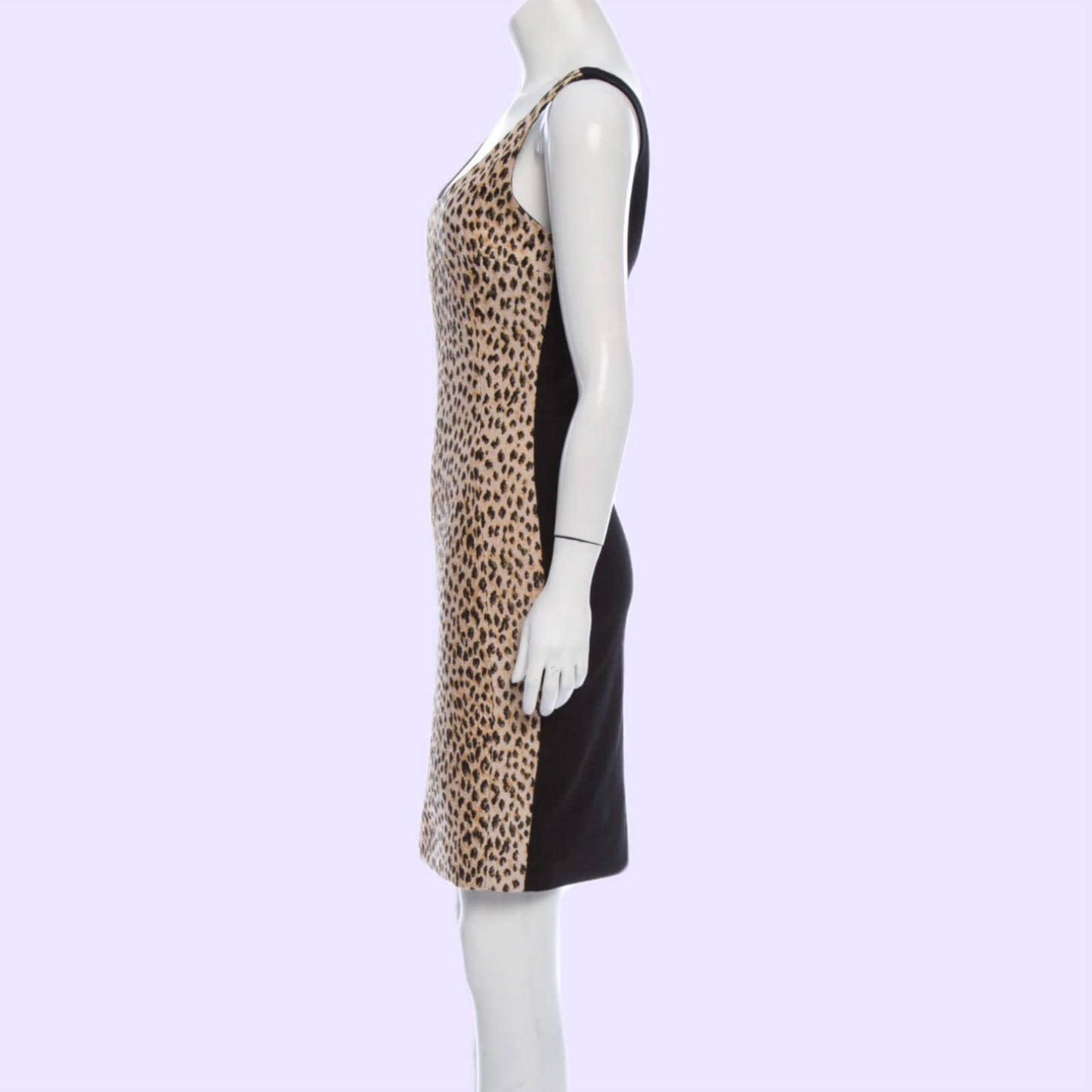 DIANE VON FURSTENBERG Animal Print with Black Back Sleeveless Knee Length Dress