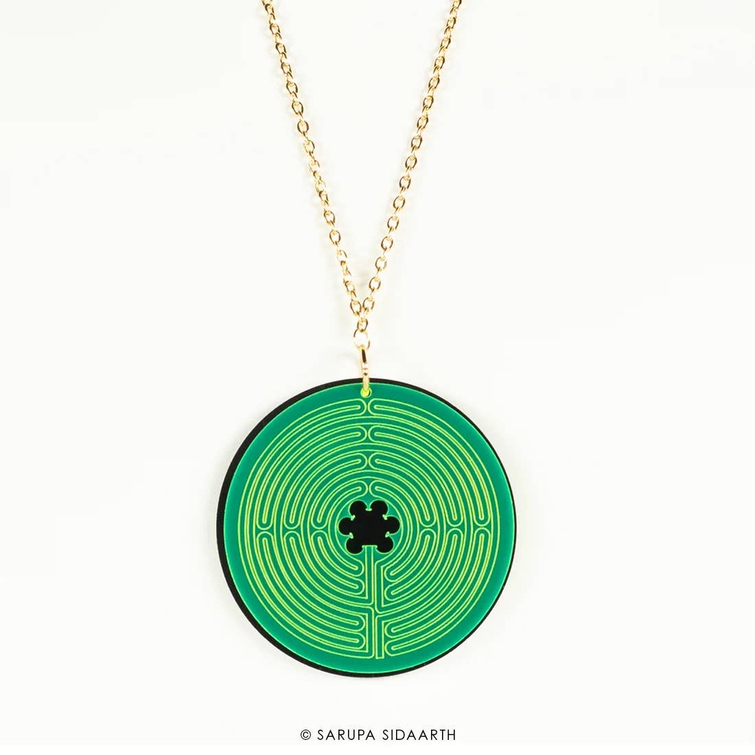 SARUPA SIDAARTH Green Fluorescent and Black Acrylic Labyrinth Necklace