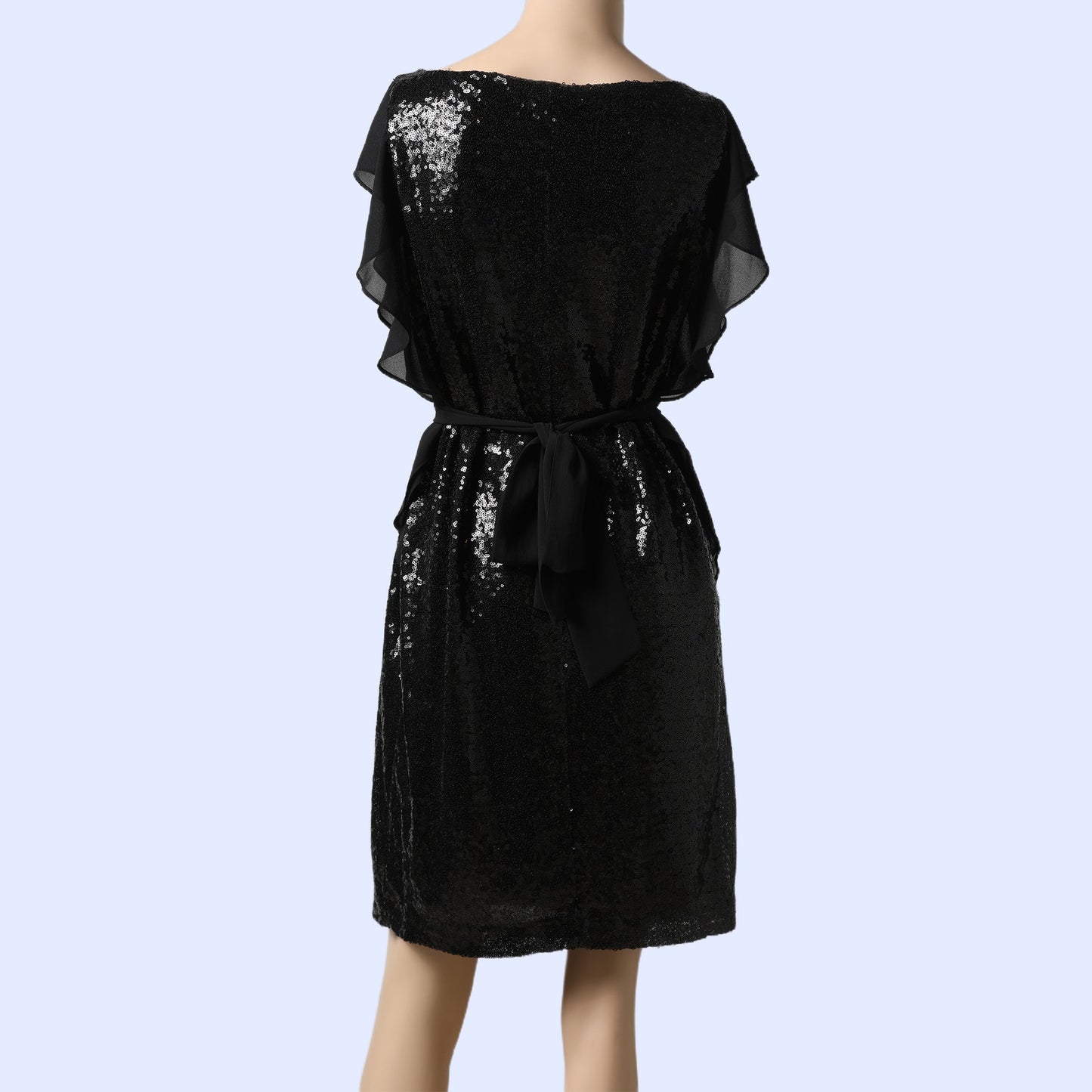 MICHAEL KORS Black Sequin Ruffle Sleeve Shift Dress