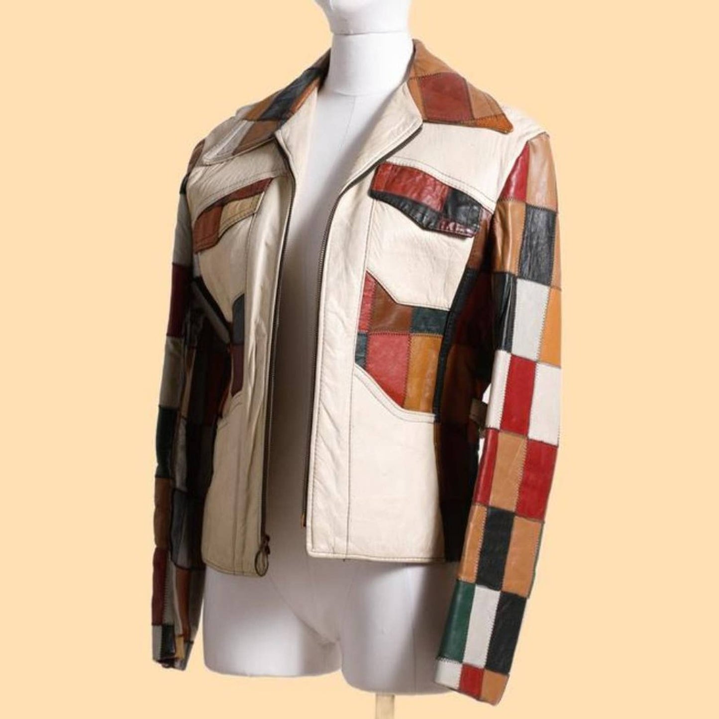 VINTAGE Multicolor Patchwork Genuine Leather Jacket
