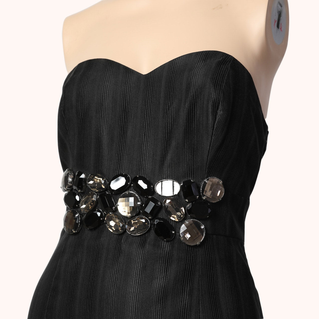TIBI Vintage Black Strapless Jewel Embellished Silk Blend Dress