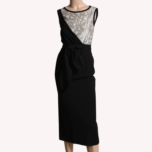 DIANE VON FURSTENBERG Black with Lace Accented Sleeveless Midi Dress