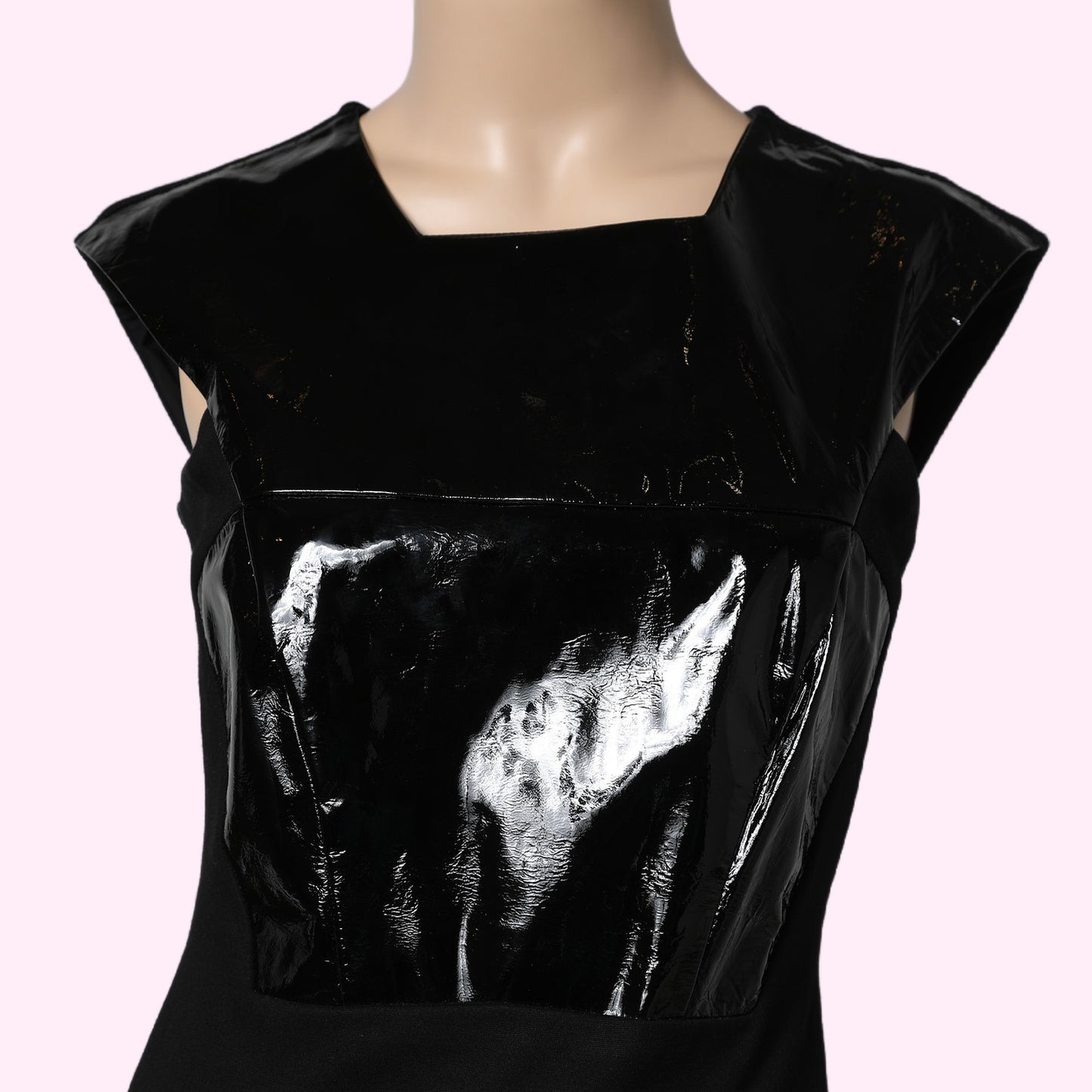 MASON Black Leather Contrast Panel Sleeveless Mini Dress