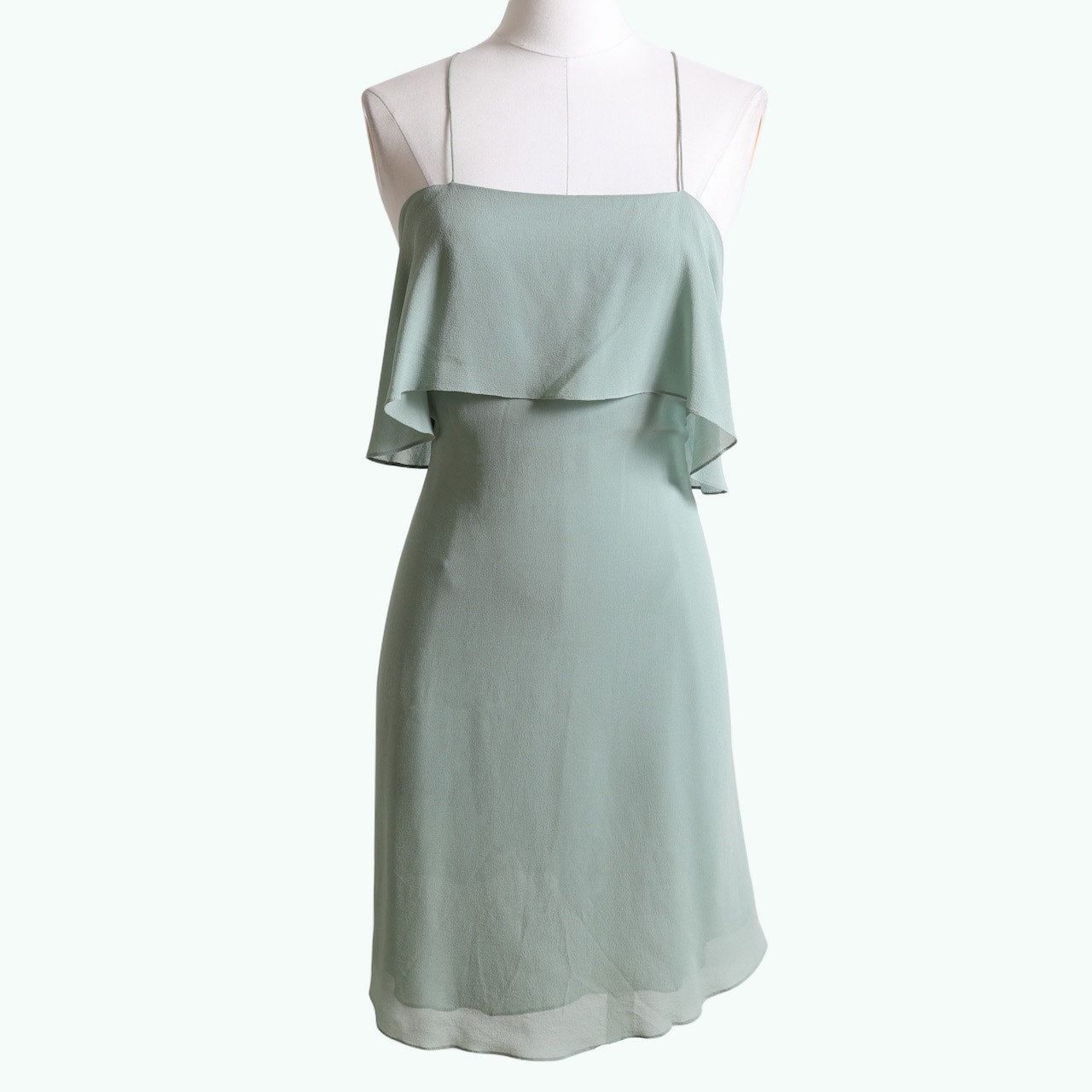 JOSEPH Vintage Mint Green Silk Ruffled Sleeveless Mini Dress