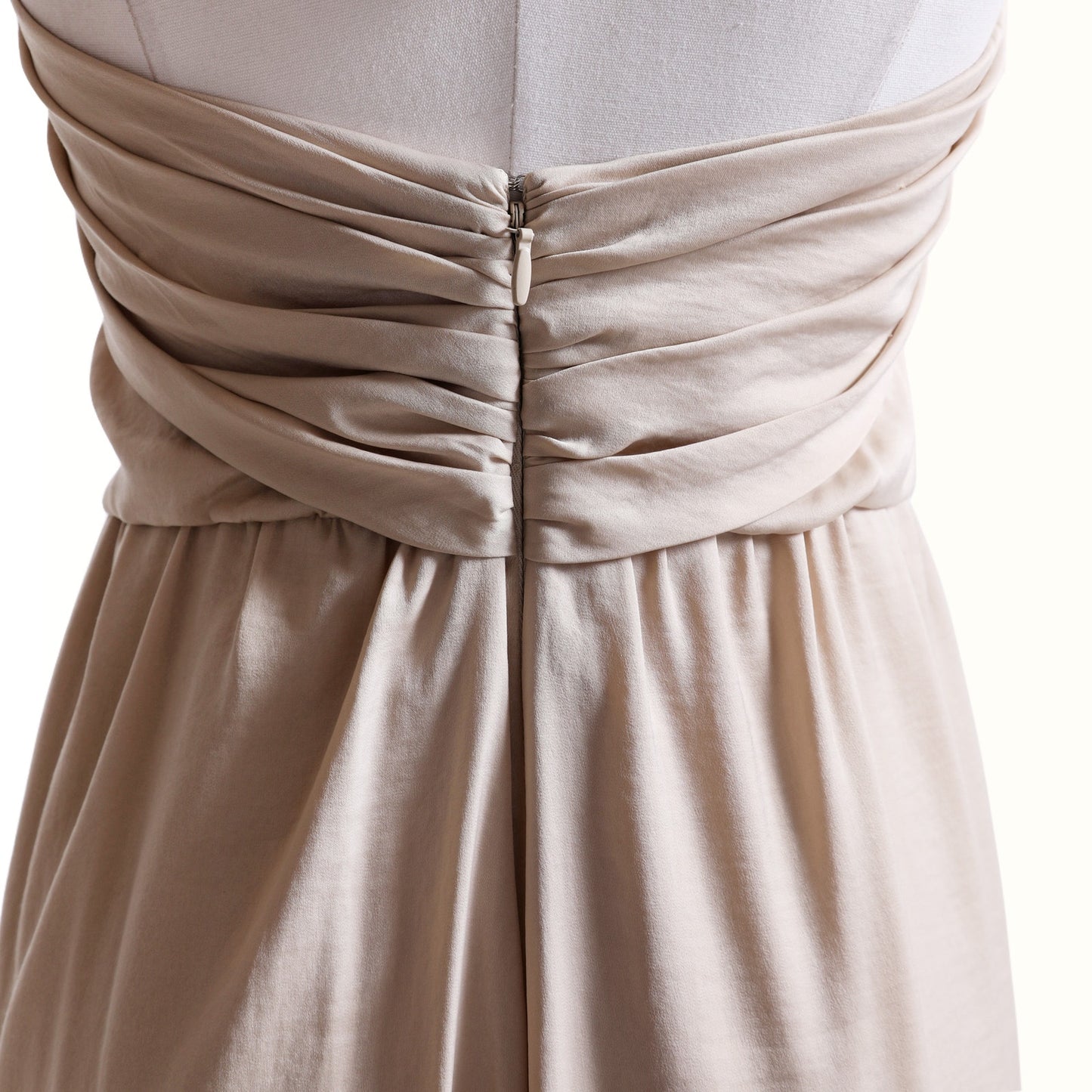 BCBGMAXAZRIA Vintage Beige Satin Gold Chain Halter Mini Dress