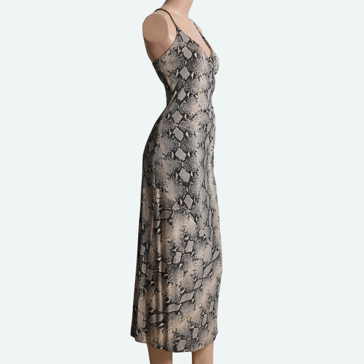 DIANE VON FURSTENBERG Vintage Y2K Black Beige Snakeskin Silk Slip Maxi Dress