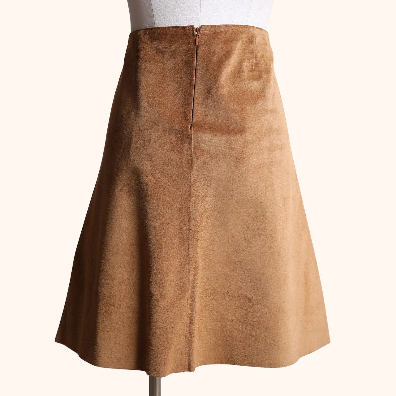 VIVIENNE TAM Vintage Brown Suede Graphic Print Knee-Length Skirt