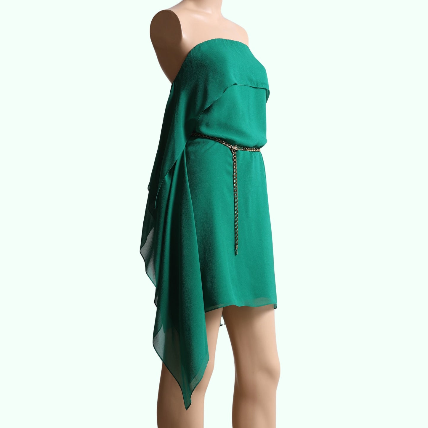 BCBGMAXAZRIA Vintage Green Silk Chiffon Strapless Mini Dress