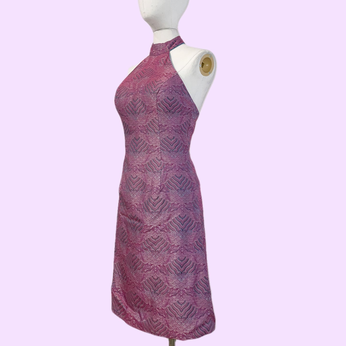 MALAN BRETON Pink Geometric Textured Halter Dress