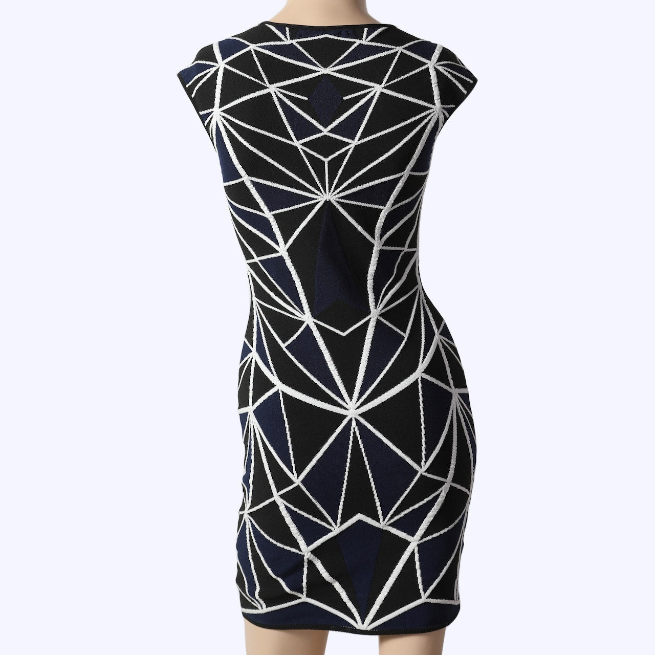 RVN Black White Geometric Jacquard Bodycon Mini Dress