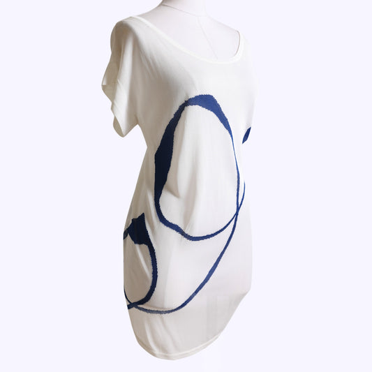 DIANE VON FURSTENBERG Vintage Y2K White and Blue Sheer Mesh T-Shirt Mini Dress
