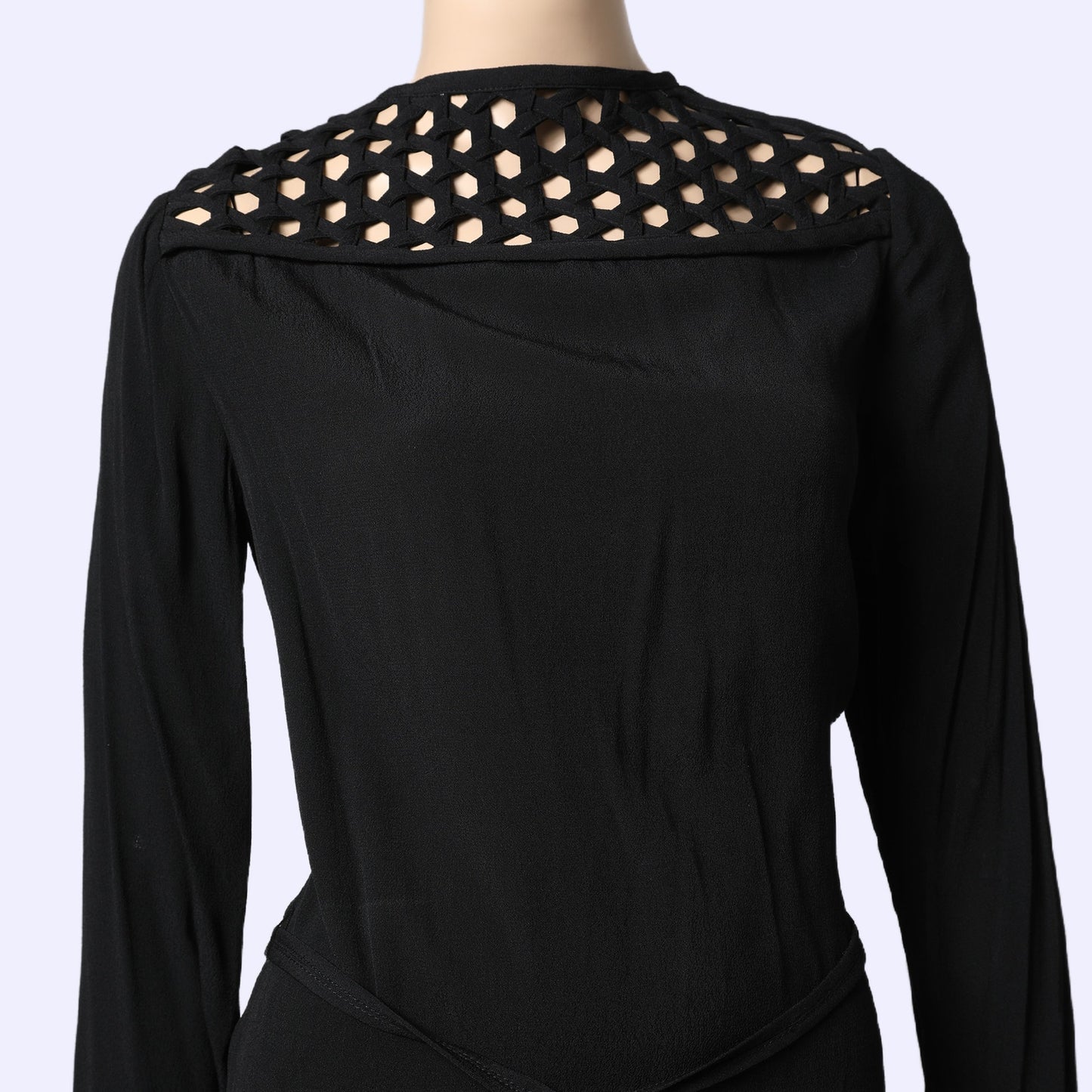 DIANE VON FURSTENBERG Black Woven Cutout Shoulder Shift Dress
