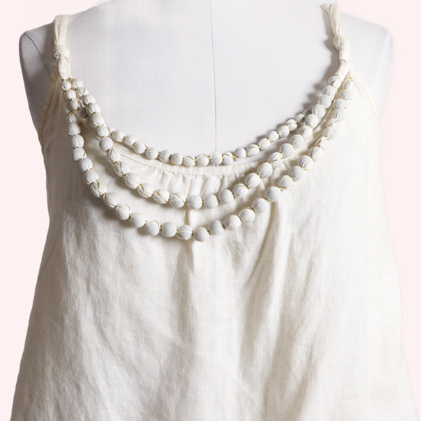 MORGAN Vintage Off White Cotton Pearl Embellished Bubble Hem Tank Top