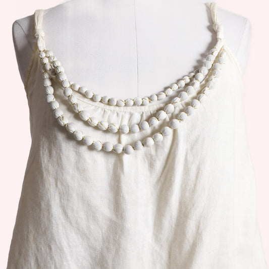 MORGAN Vintage Off White Cotton Pearl Embellished Bubble Hem Tank Top