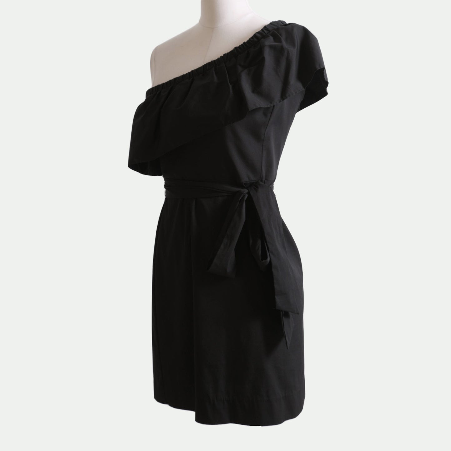 MILLY Black One Shoulder Ruffle Dress