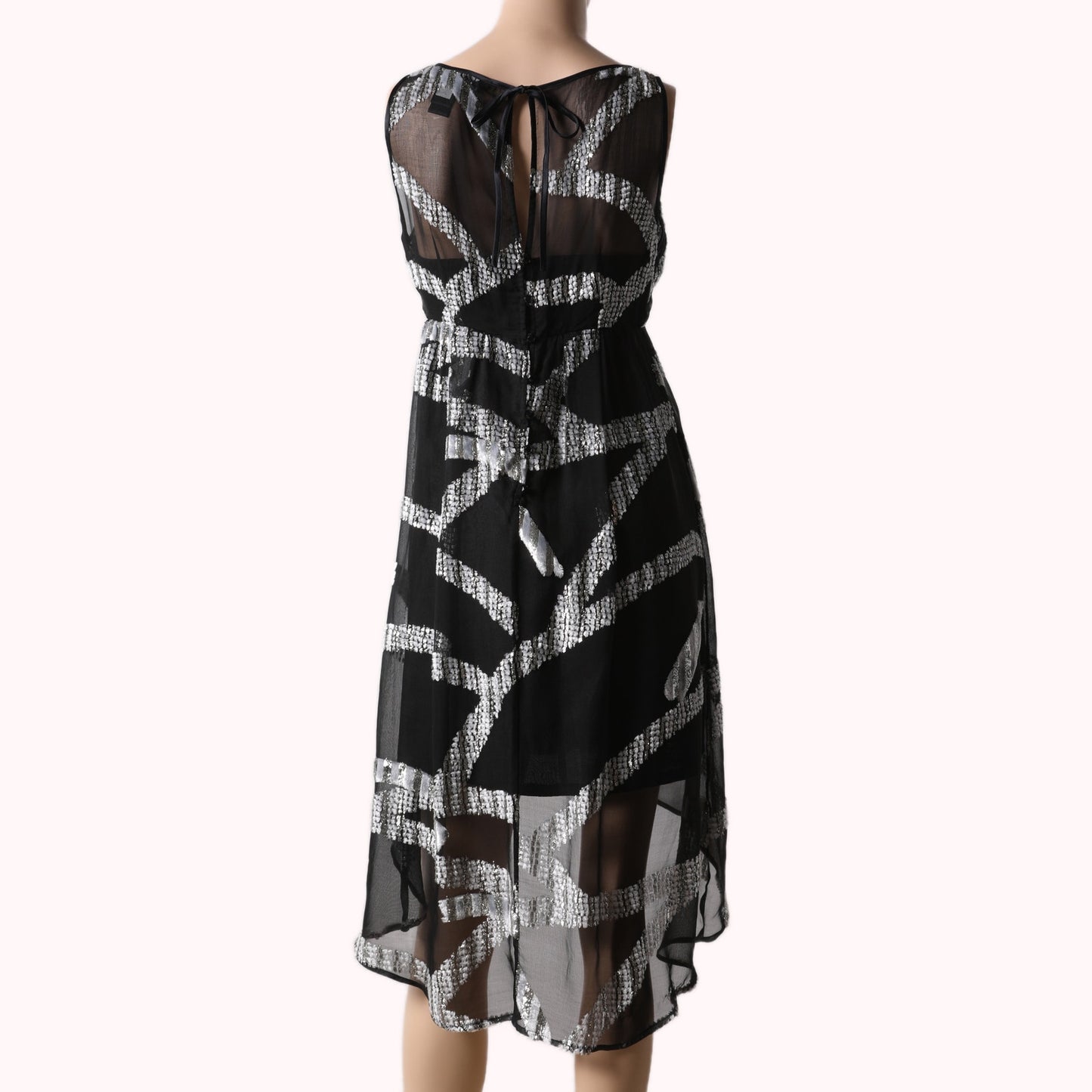 MARC JACOBS Black Silver Metallic Jacquard High-Low Silk Midi Dress