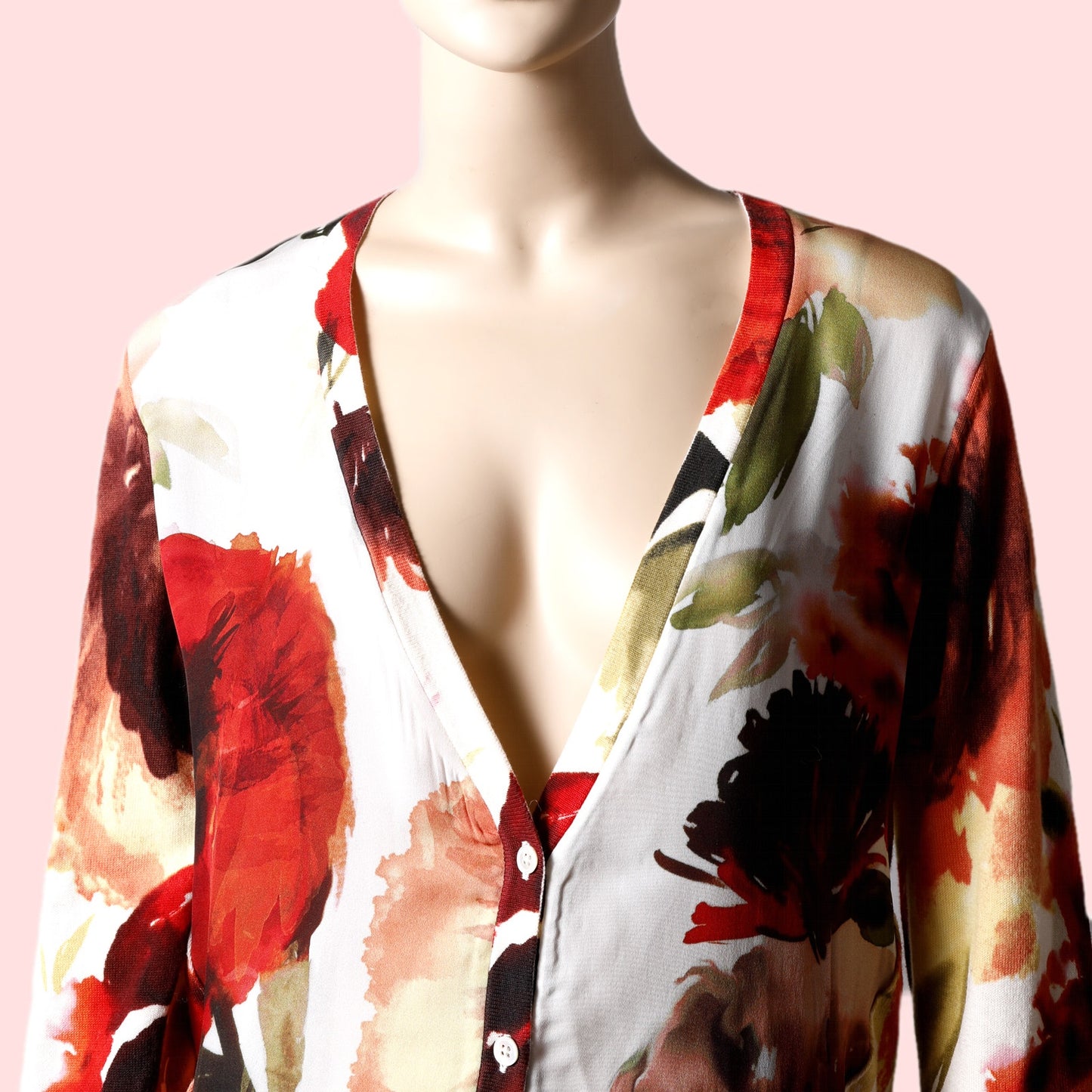 HAUTE HIPPIE Orange, Red and Cream Silk Floral Printed Cardigan