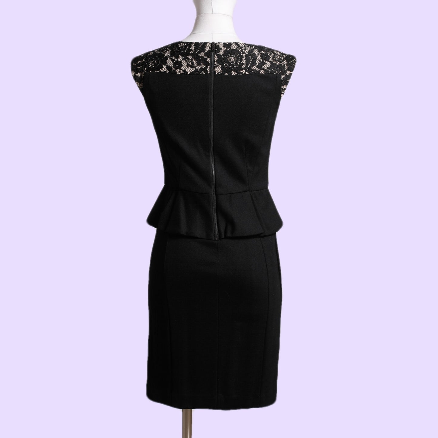 CYNTHIA STEFFE Black Lace Peplum Scoop Neckline Dress