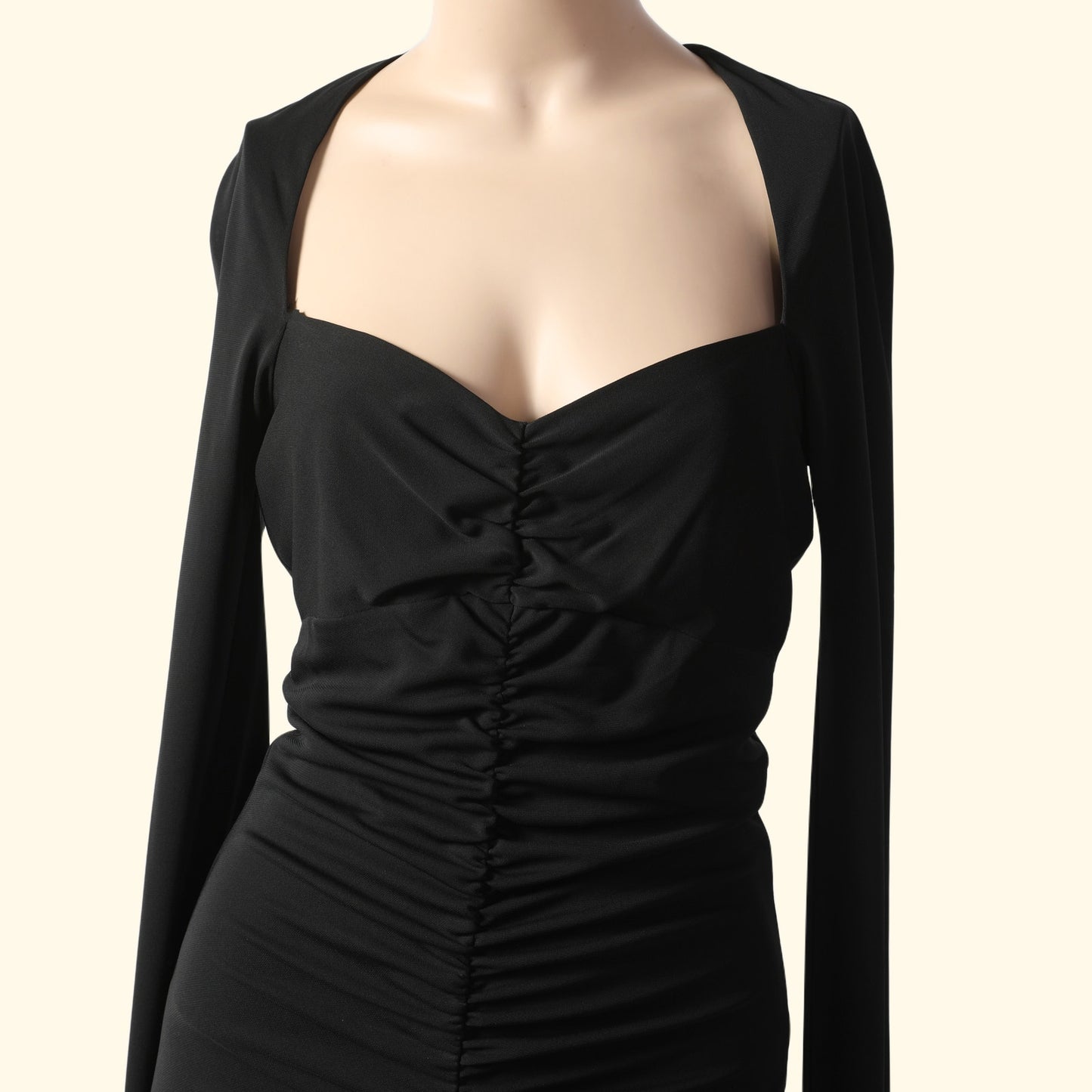 NICOLE MILLER Long Sleeve Knee-Length Black Ruched Dress