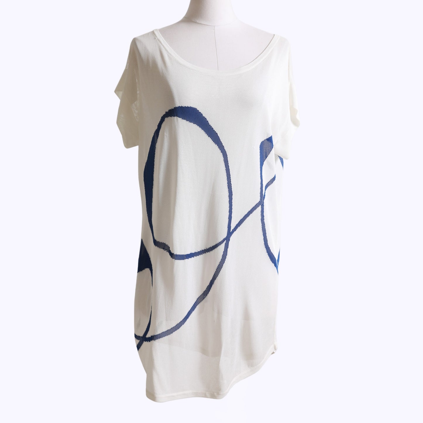 DIANE VON FURSTENBERG Vintage Y2K White and Blue Sheer Mesh T-Shirt Mini Dress