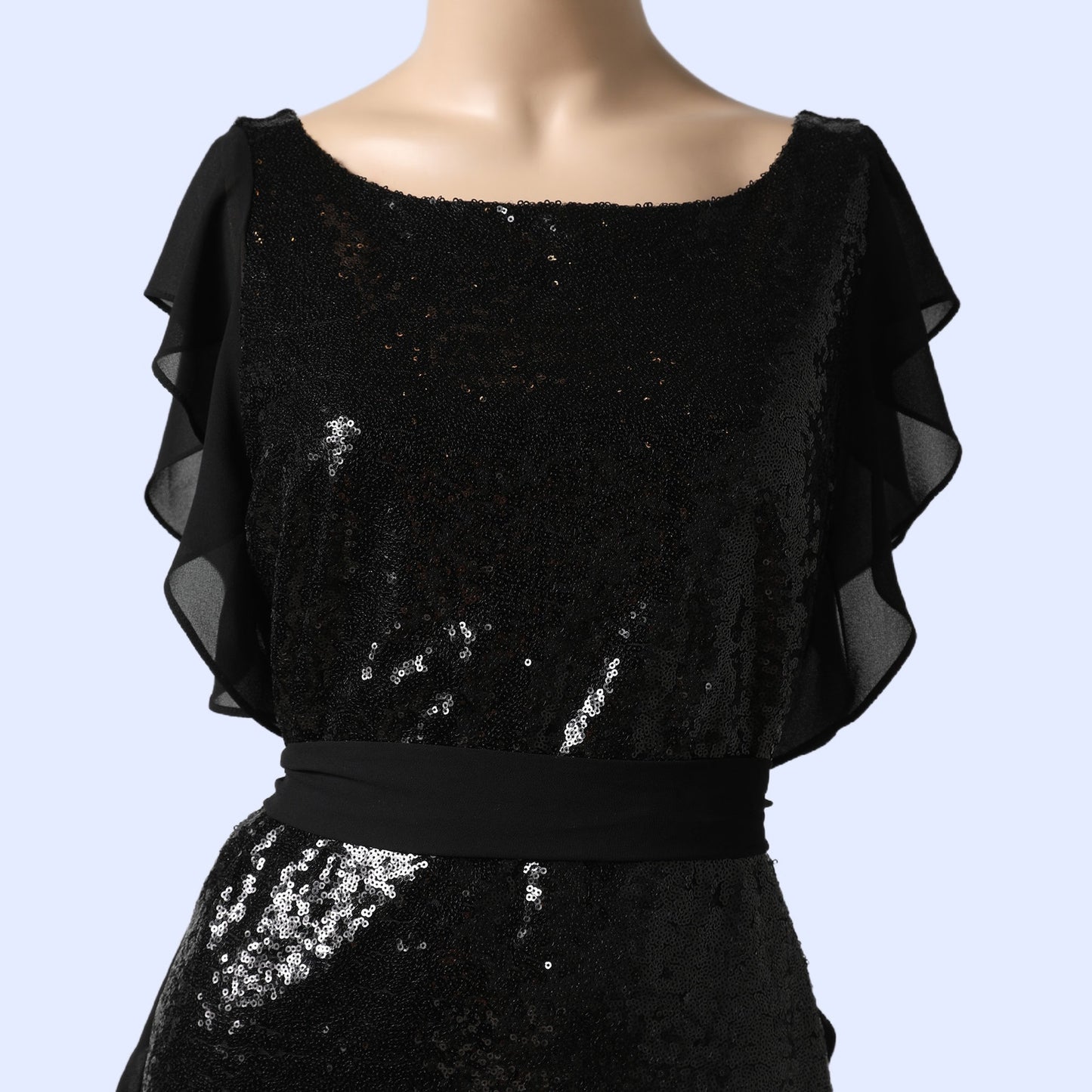 MICHAEL KORS Black Sequin Ruffle Sleeve Shift Dress