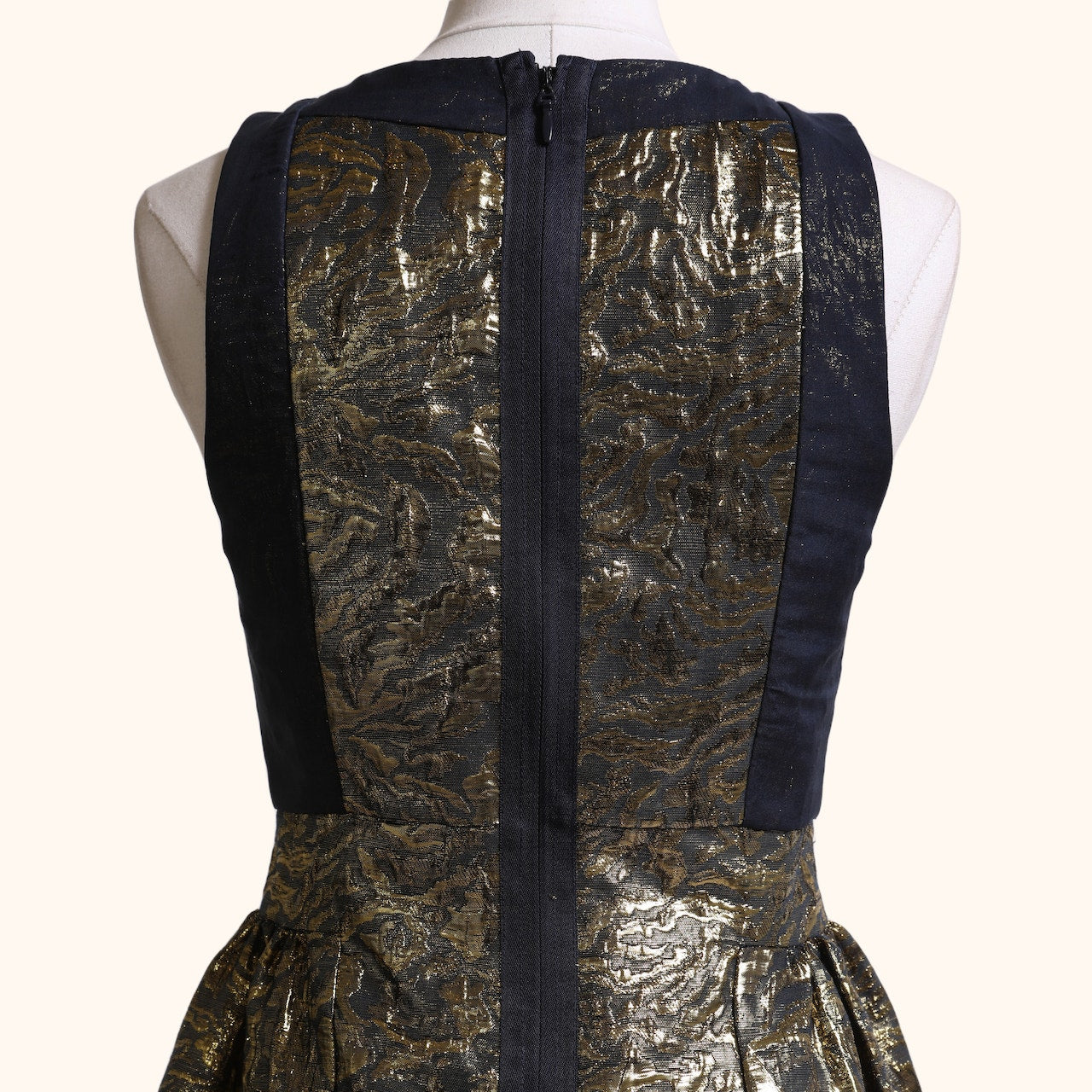 TIBI Metallic Gold and Navy Jacquard Sleeveless Silk Blend Mini Dress w/ Tags