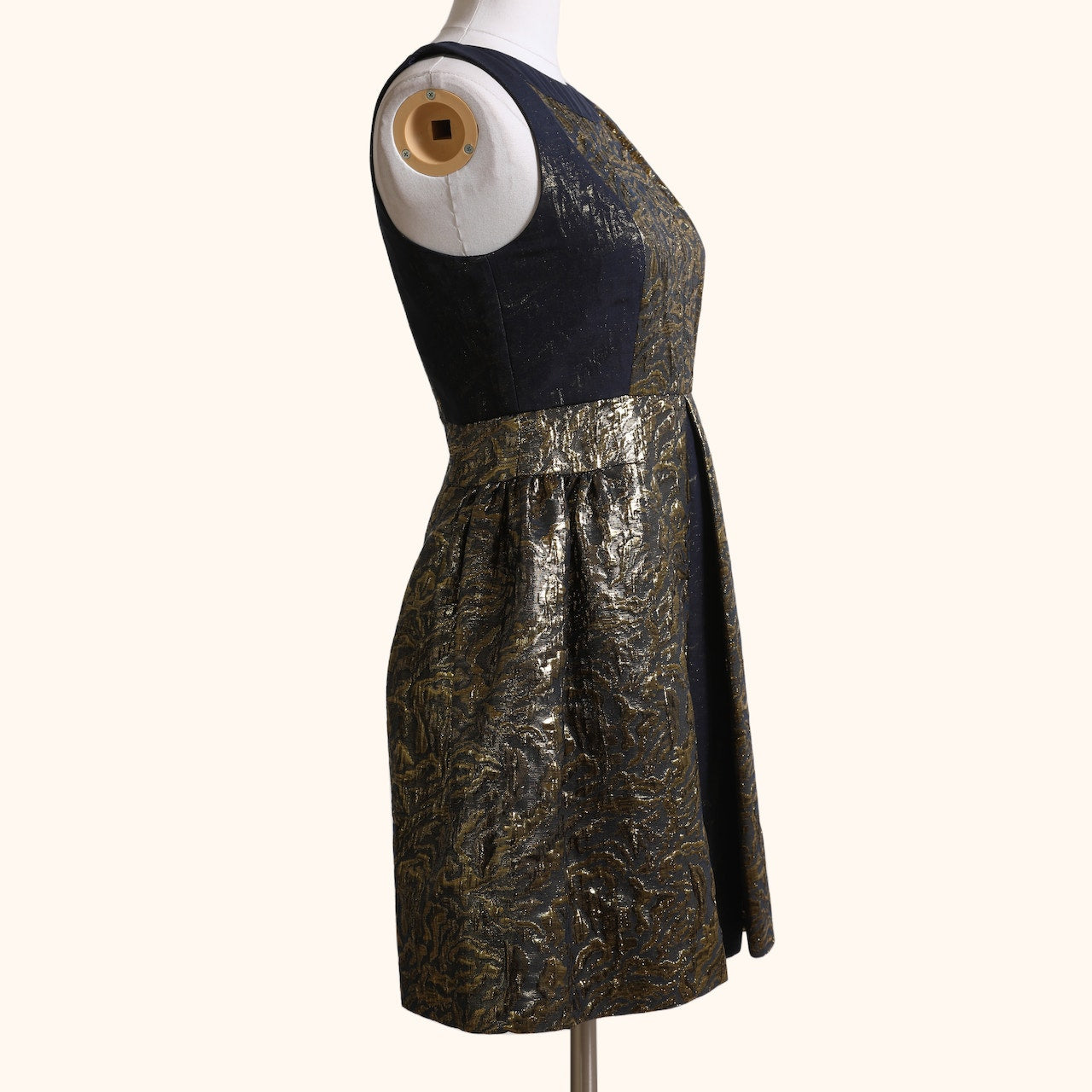 TIBI Metallic Gold and Navy Jacquard Sleeveless Silk Blend Mini Dress w/ Tags