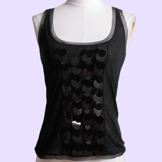 KOOKAI Vintage Black Sequin Sheer Top