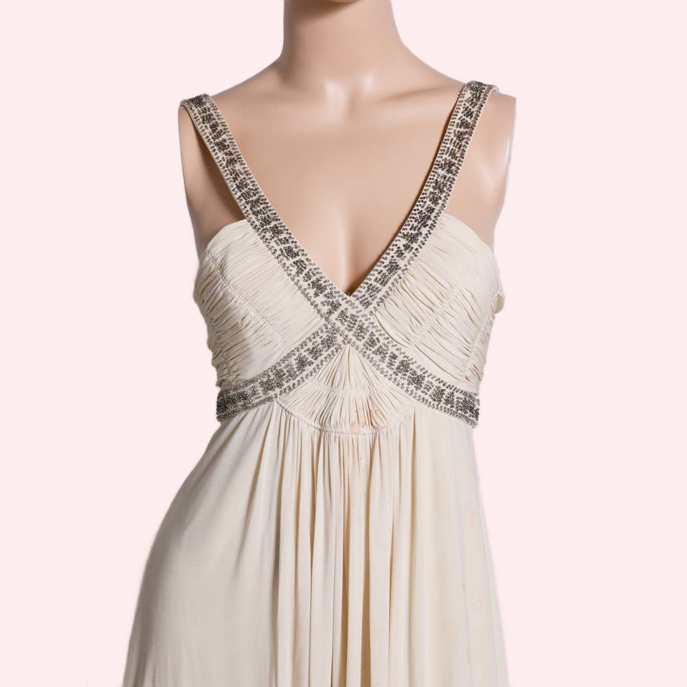 BCBGMAXAZRIA Embellished Cream Evening Gown / Maxi Dress