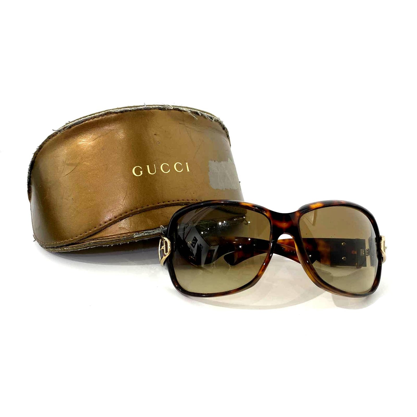 GUCCI Vintage Sunglasses Brown Tortoise with Gold Buckle