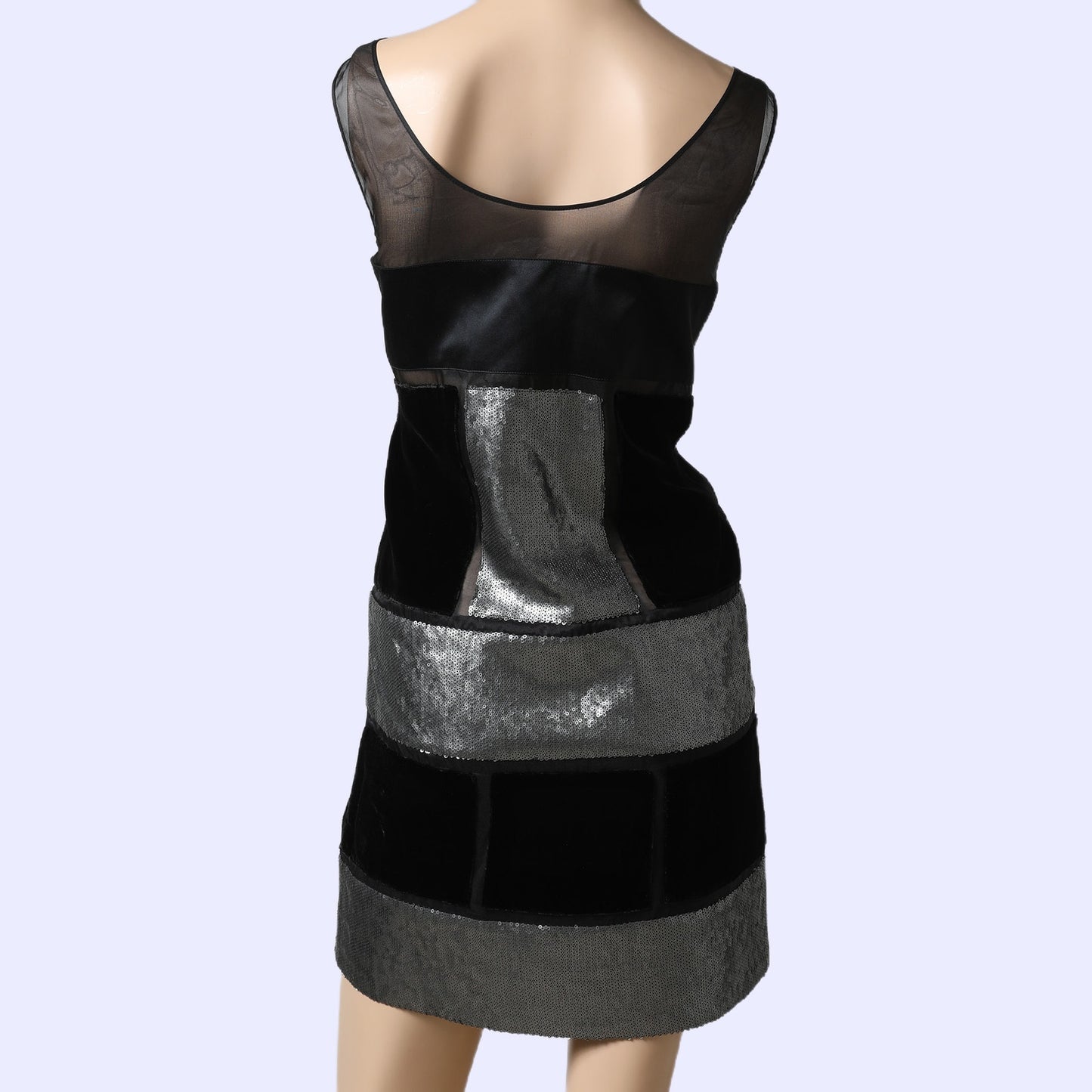 DIANE VON FURSTENBERG Black Velvet Silver Sequin Mini Dress