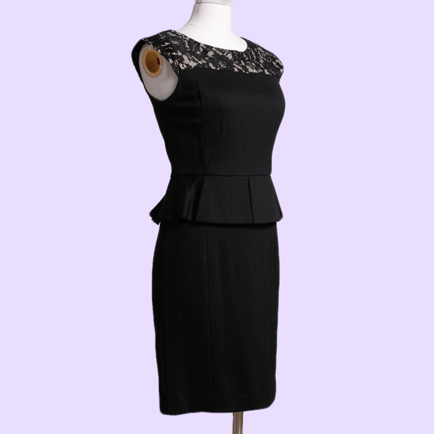 CYNTHIA STEFFE Black Lace Peplum Scoop Neckline Dress