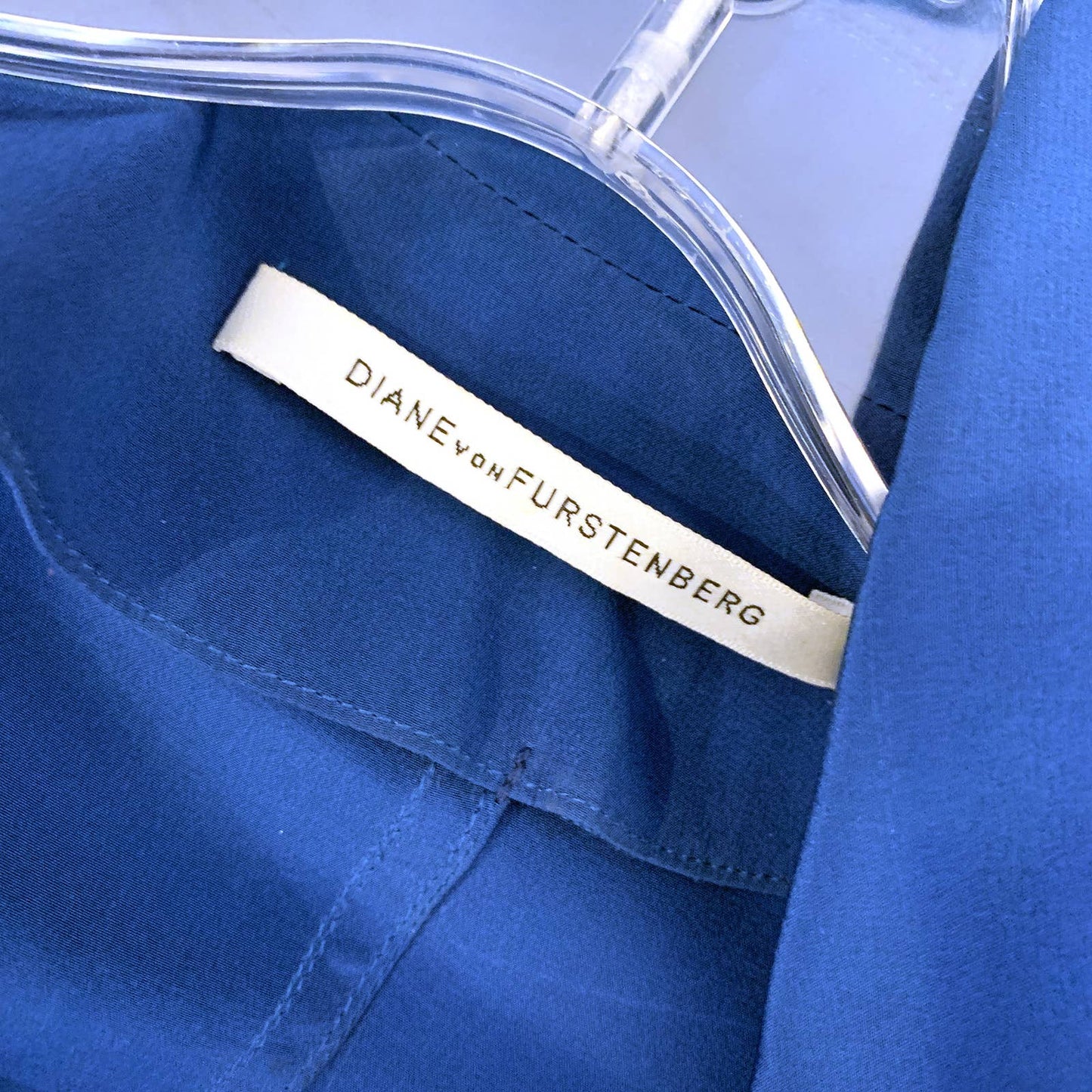 DIANE VON FURSTENBERG Blue Long Sleeved Silk Shirt Dress