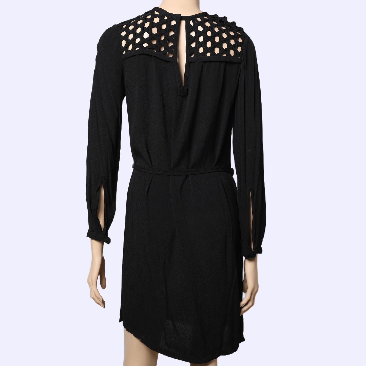 DIANE VON FURSTENBERG Black Woven Cutout Shoulder Shift Dress