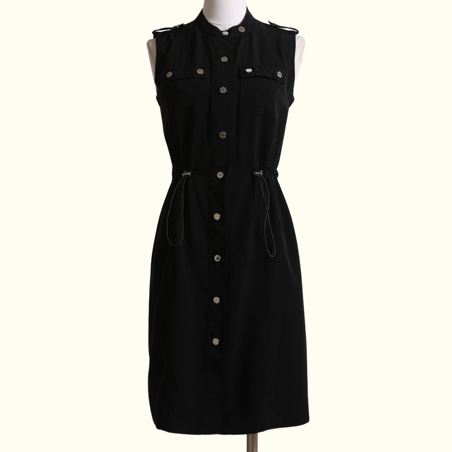 CALVIN KLEIN Black Sleeveless Snap Button Utility Dress
