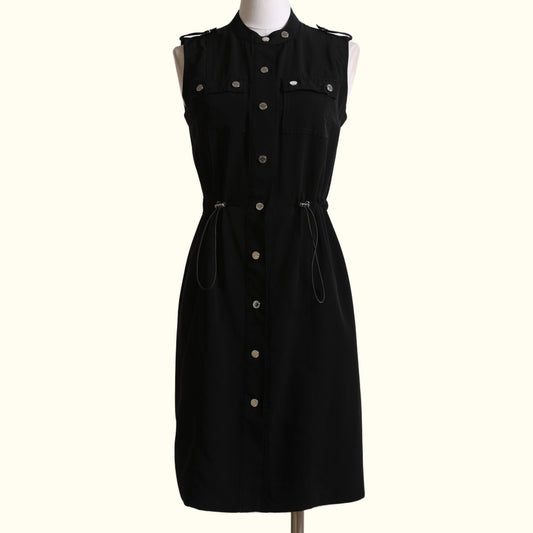 CALVIN KLEIN Black Sleeveless Snap Button Utility Dress