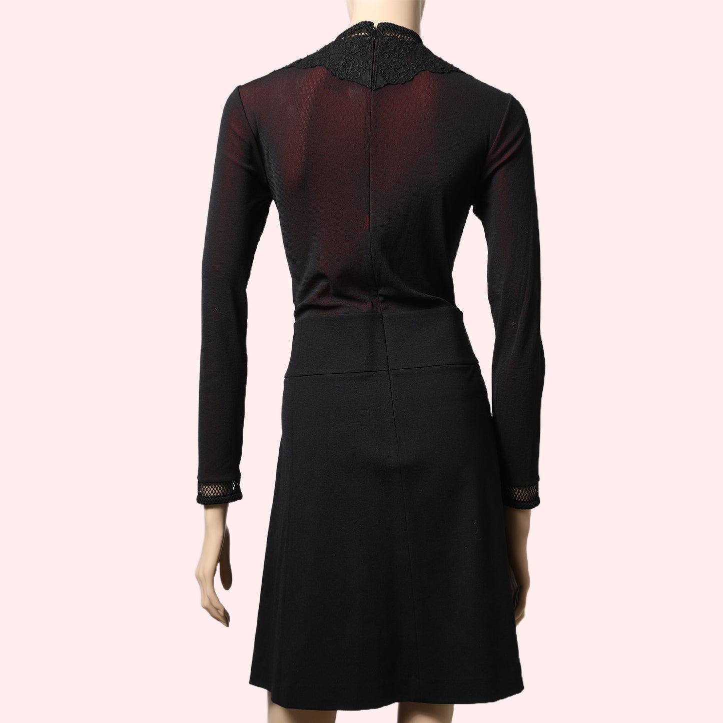 VIVIENNE TAM Black and Red Mesh and Lace Embroidered Long Sleeve Dress