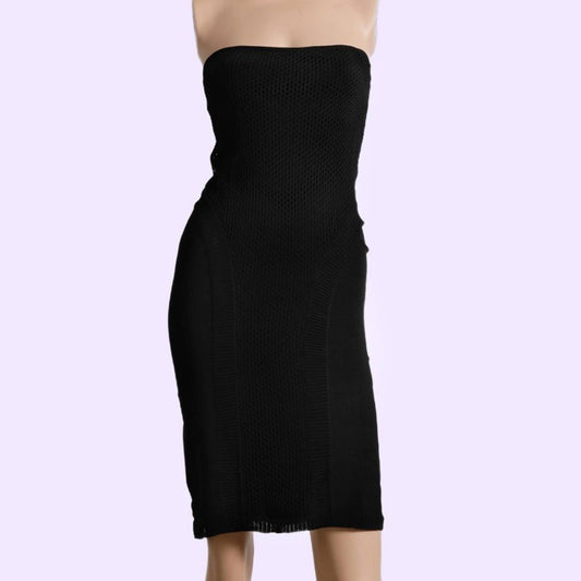 GIVENCHY COUTURE BY ALEXANDER MCQUEEN Vintage 90s Black Knit Strapless Dress