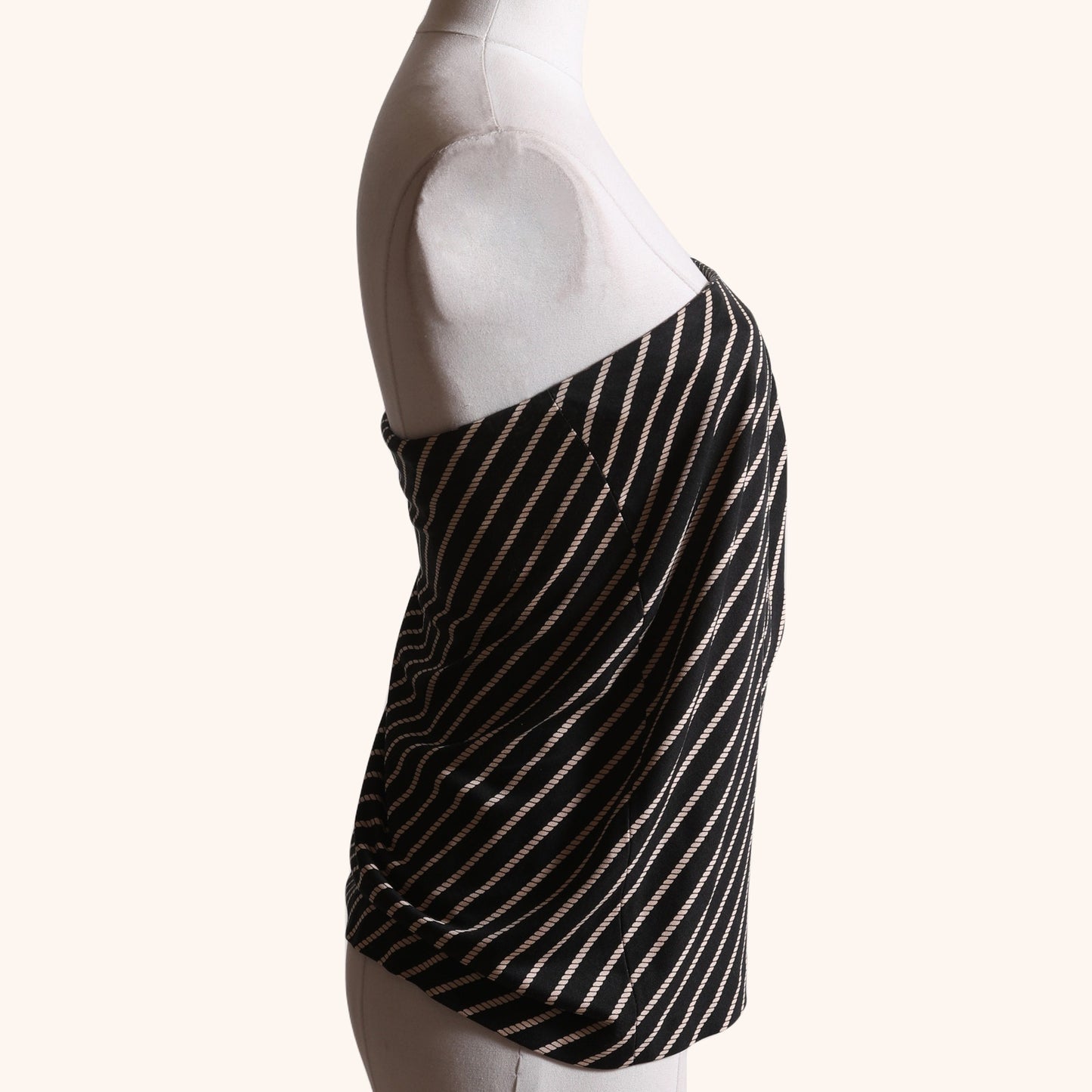 DIANE VON FURSTENBERG Vintage Black and Beige Striped Strapless Tie Tube Top