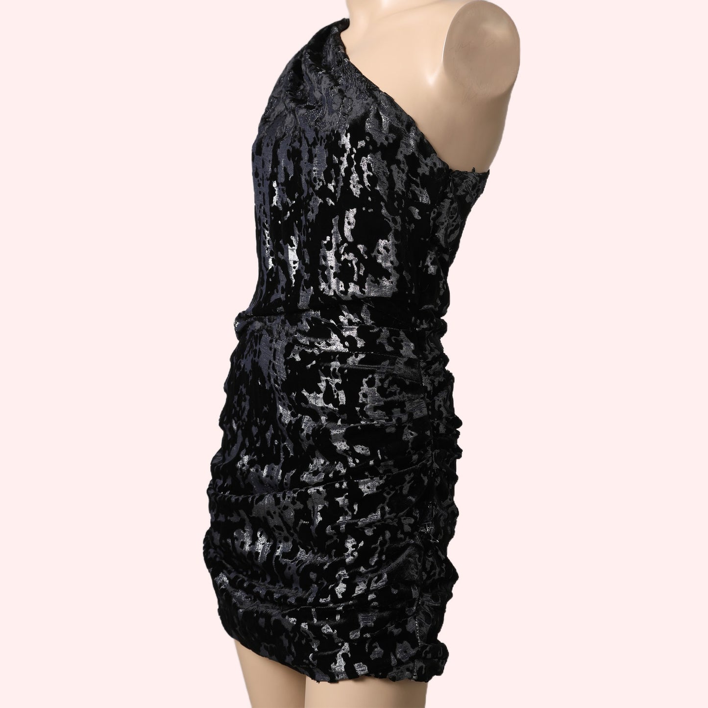 MAJE Black and Silver Velvet Textured One Shoulder Dress