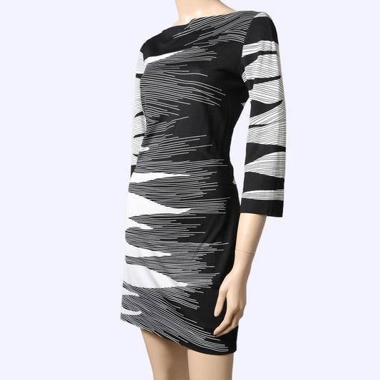 DIANE VON FURSTENBERG Black and White Abstract Print Silk Long Sleeve Mini Dress